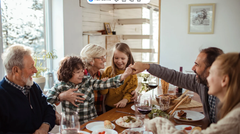 Family gathered during the holidays discussing their holiday estate planning checklist and financial legacy.