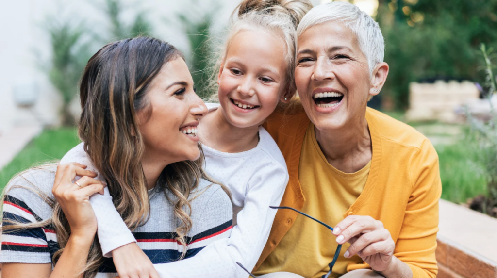 Three generations of a family spending time together at home, illustrating aging in place planning and preparation for future care needs.